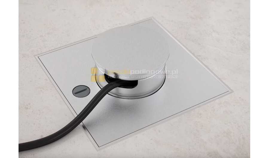 Aluminiowa puszka podłogowa IP65 z tubusem, 2x230V, szczelna, podłoga techniczna/beton.