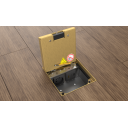 Floorbox ze stali nierdzewnej w kolorze mosiądzu na 2 gniazda CUBE, z cienką ramką parkiet/panele/gres/kamień
